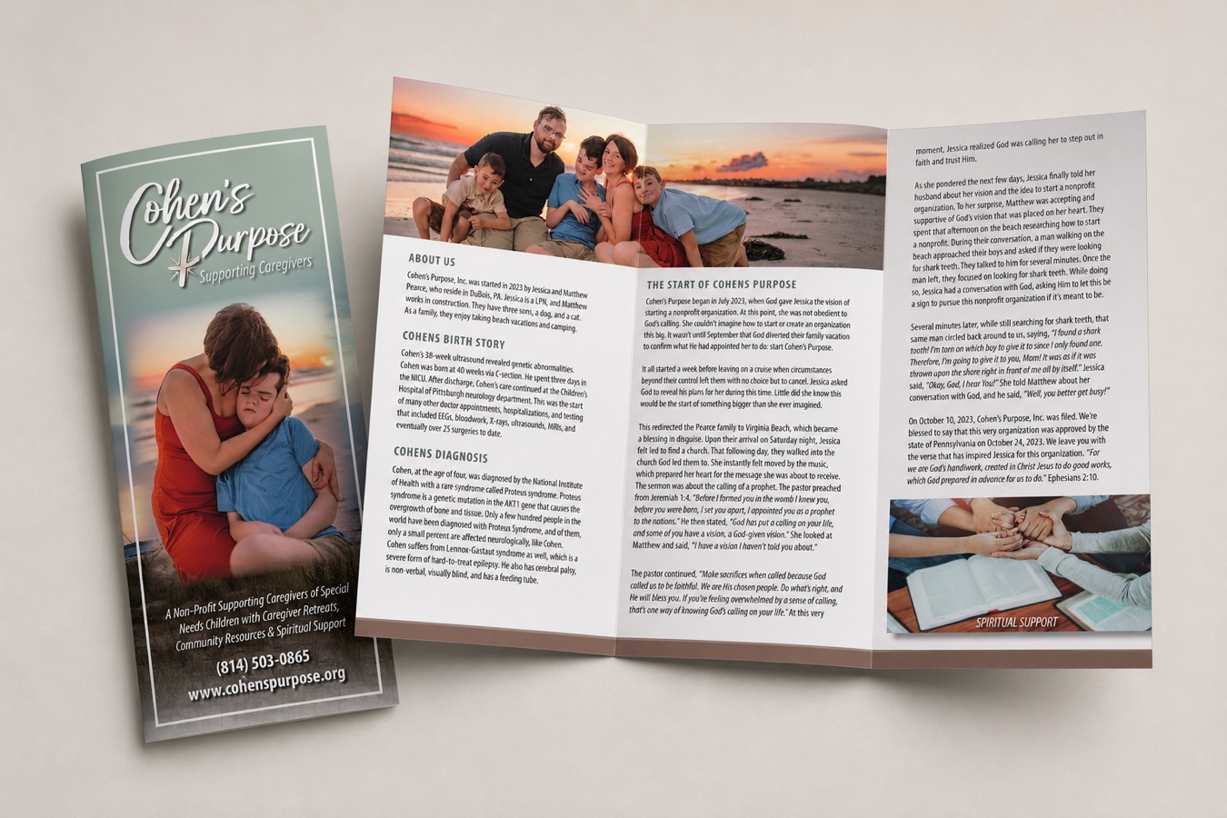 Cohen's Purpose tri-fold brochure mockup