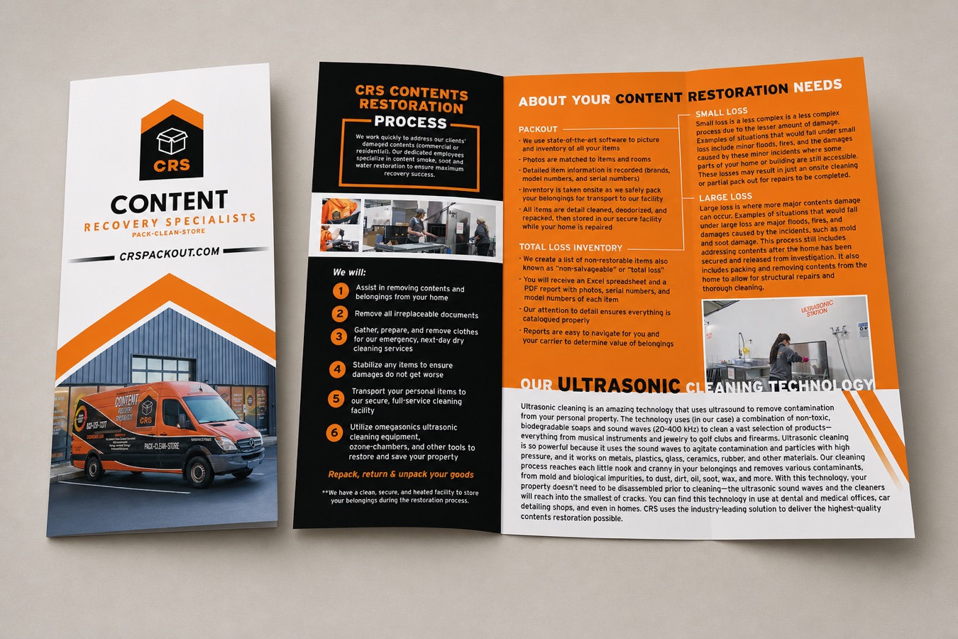 Content Recovery Specialists tri-fold brochure mockup