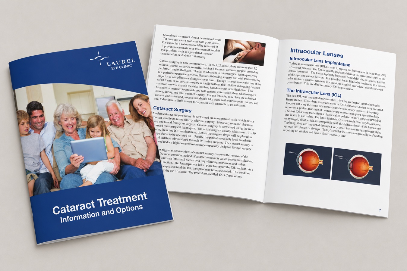 Laurel Eye Clinic cataract treatment booklet mockup