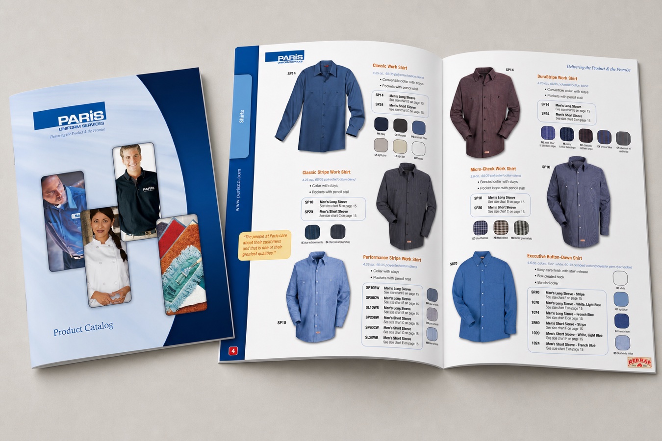 Paris Uniform Services product catalog mockup