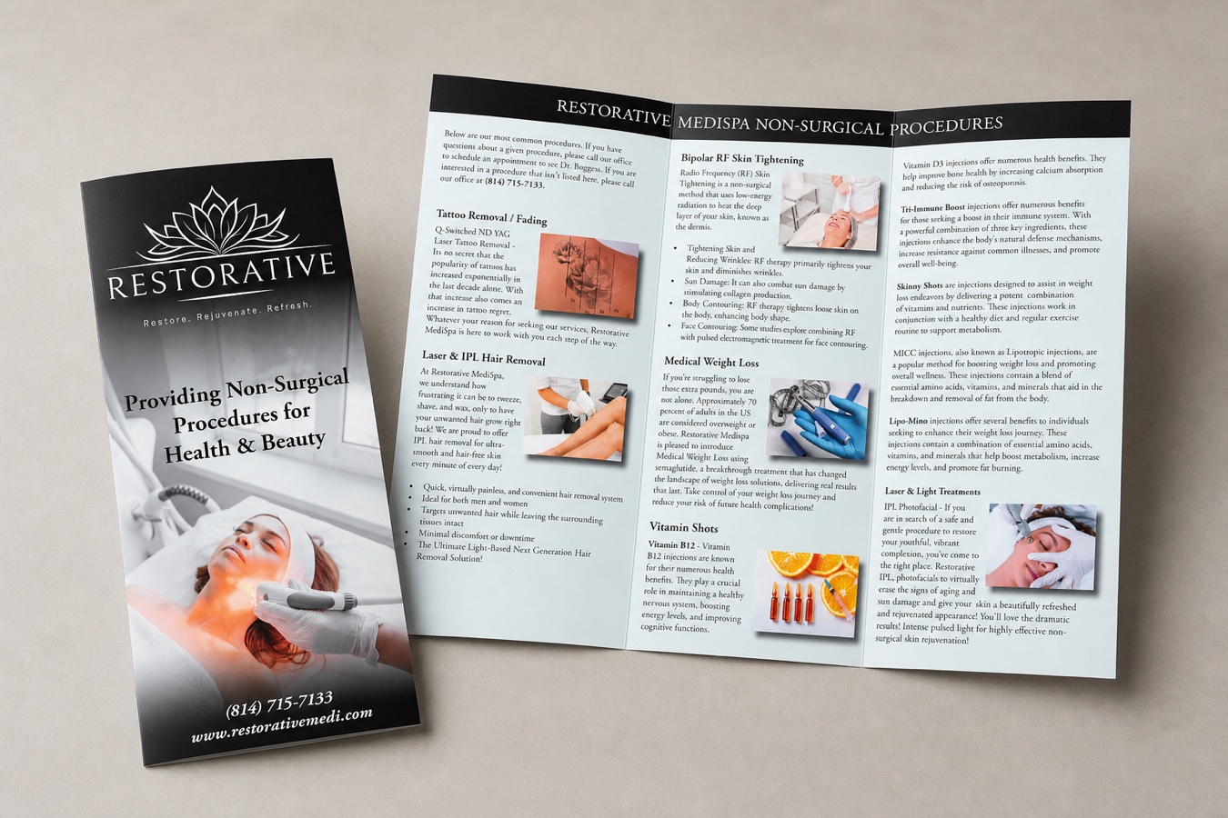 Restorative MediSpa tri-fold brochure mockup