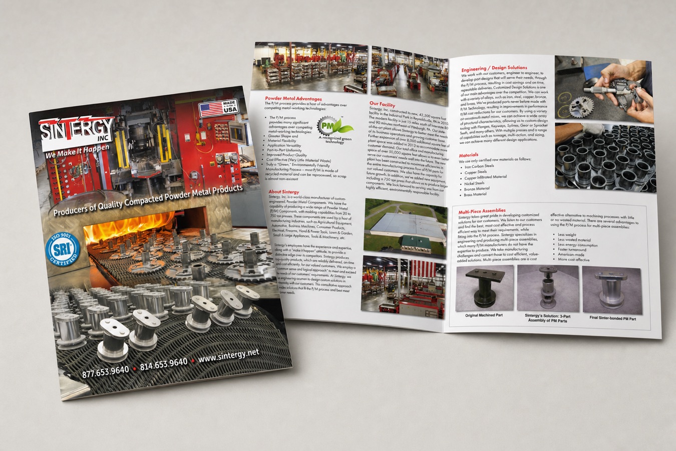 Sintergy powder metal corporate brochure mockup