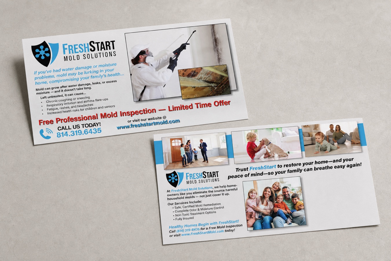 FreshStart Mold Solutions direct-mail postcard mockup